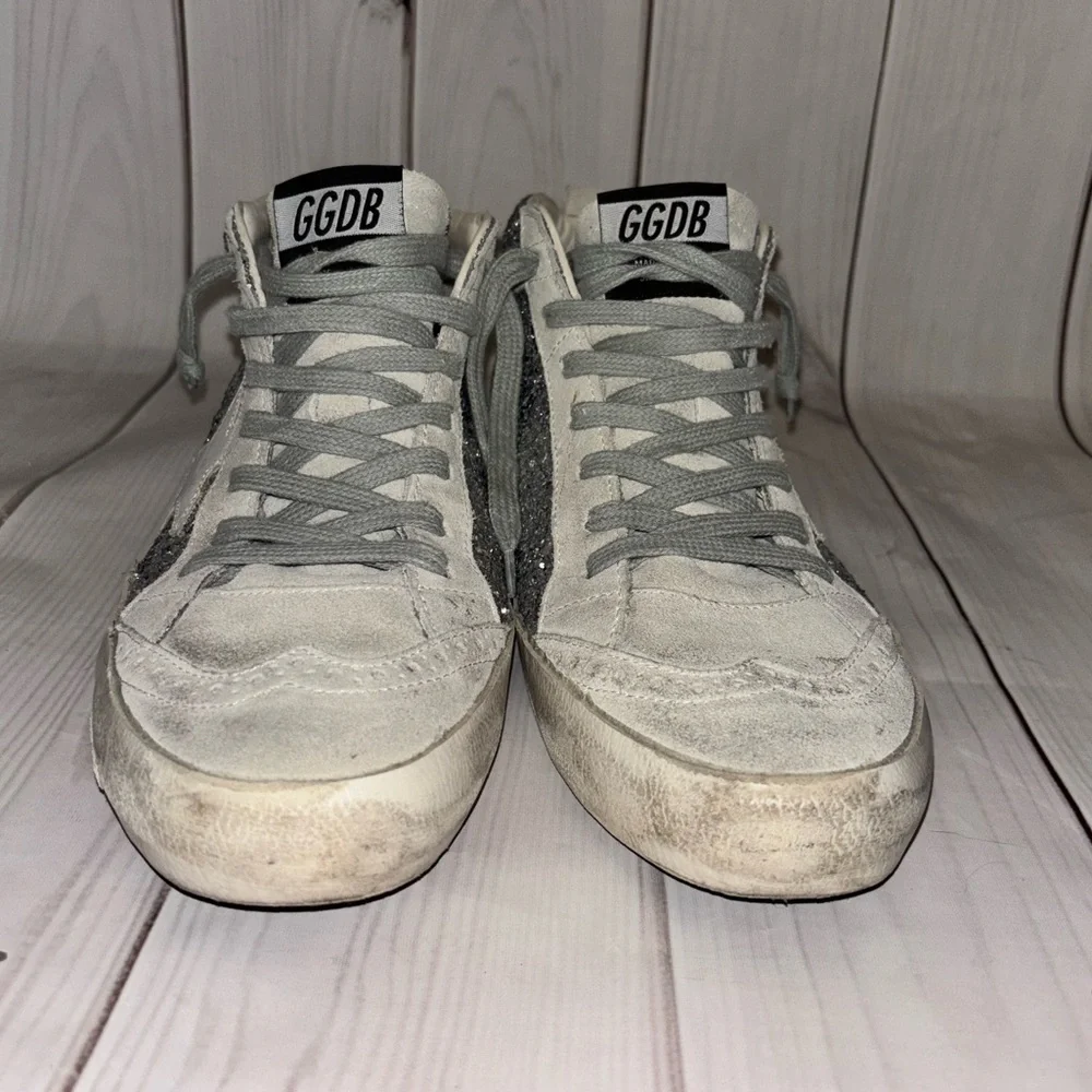 Golden goose women’s mid stars silver grey glitter 39 eu 9 tennis shoe sneaker - Picture 9 of 15